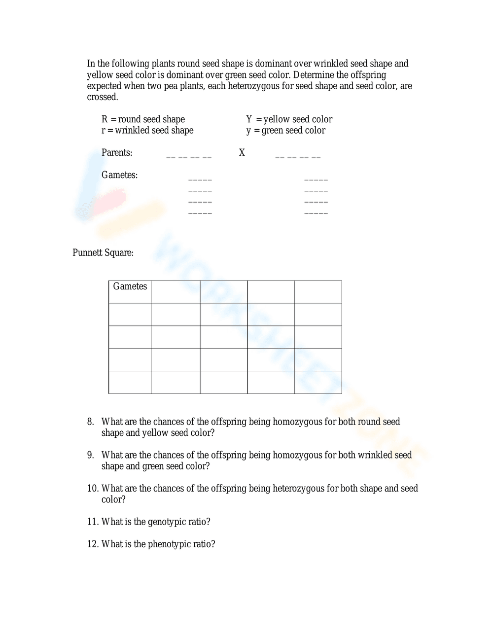 Advanced Dihybrid Cross Worksheet - Page 1