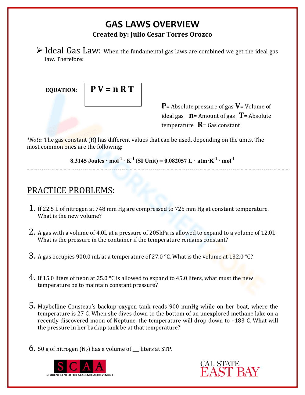 Comprehensive Gas Law Overview Worksheet - Page 4