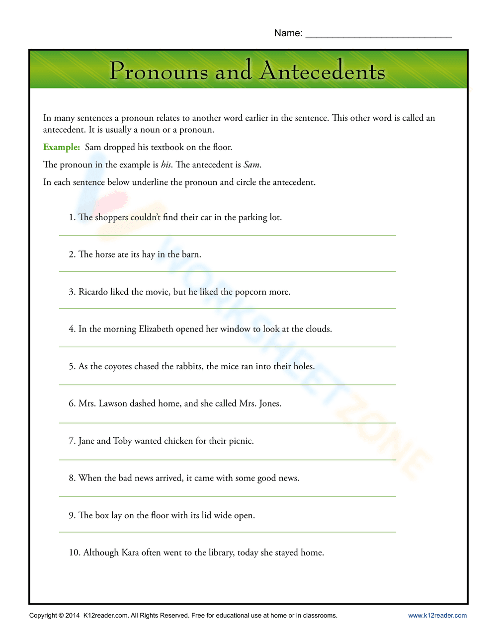 Pronouns and Antecedents - Page 1