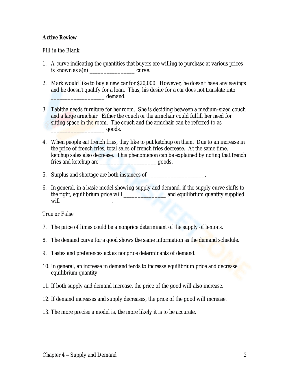 Supply and Demand: Updated Practice - Page 2