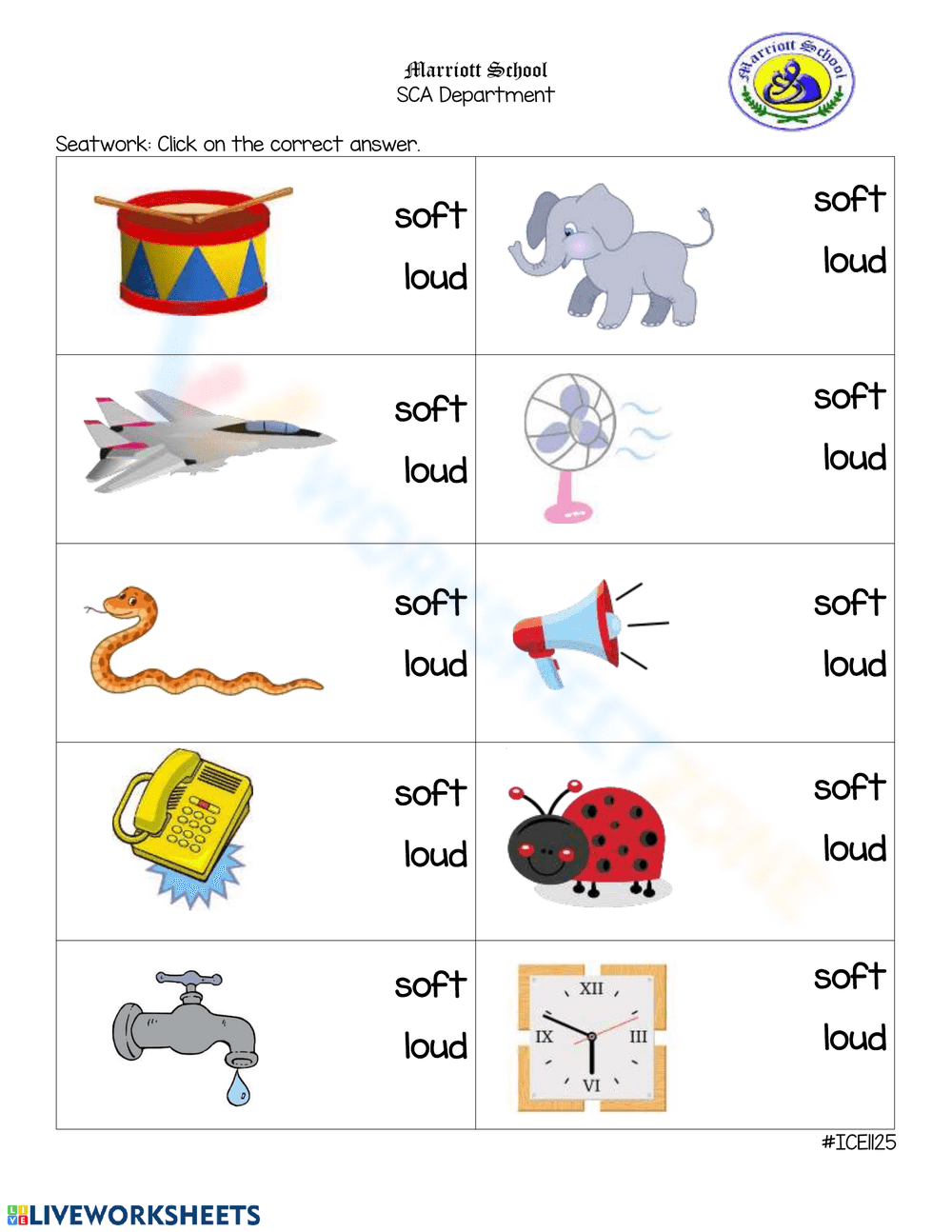 Identify Soft and Loud Sounds Worksheet - Page 1