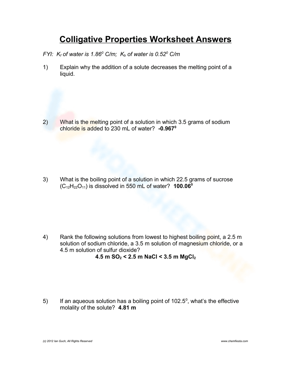 Colligative Properties Worksheet - Page 2