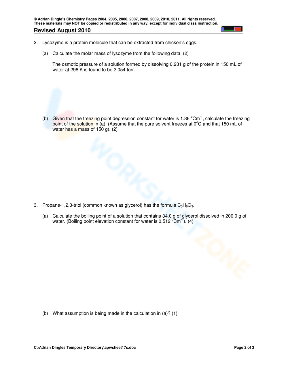 Colligative Properties Summary Worksheet - Page 2