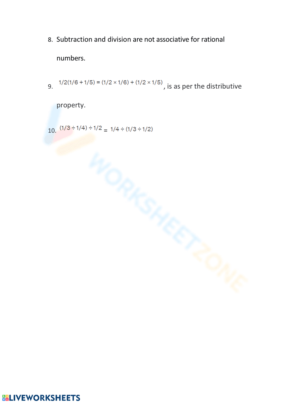 Properties of Rational Numbers Worksheet - Page 2