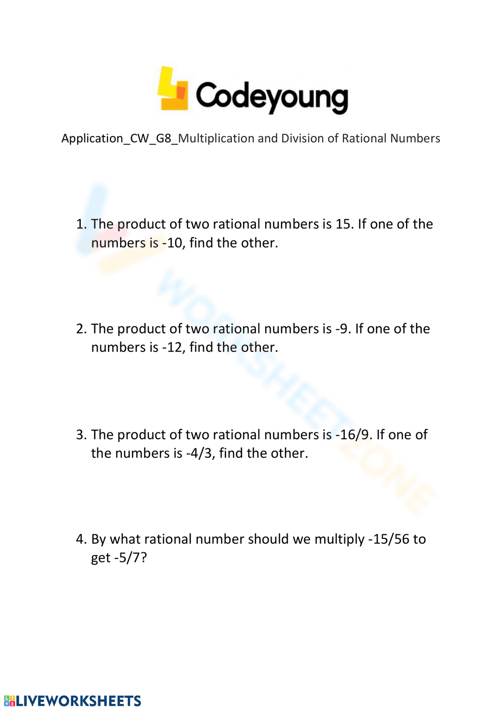 Multiply & Divide Rational Numbers - Page 1