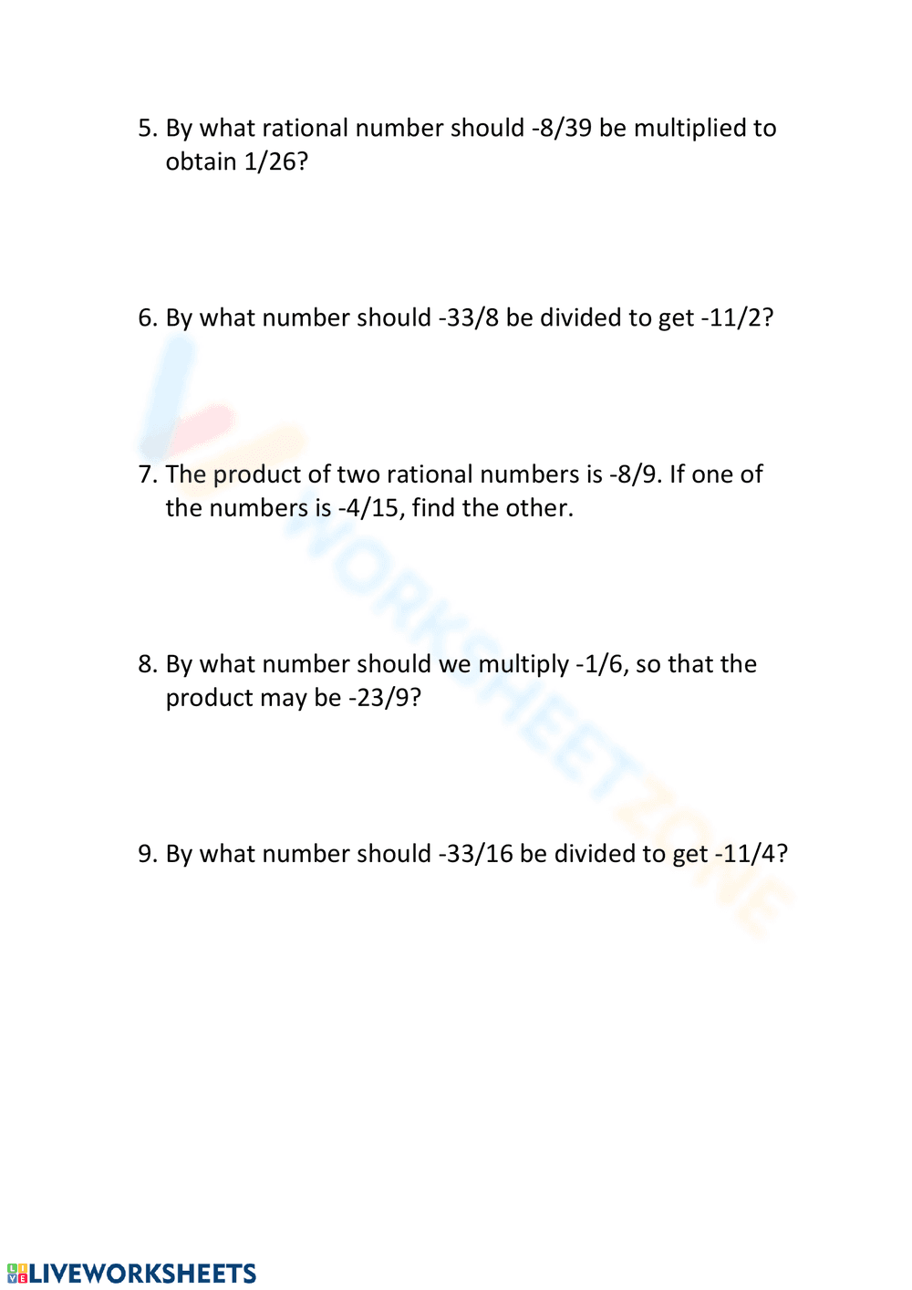 Multiply & Divide Rational Numbers - Page 2