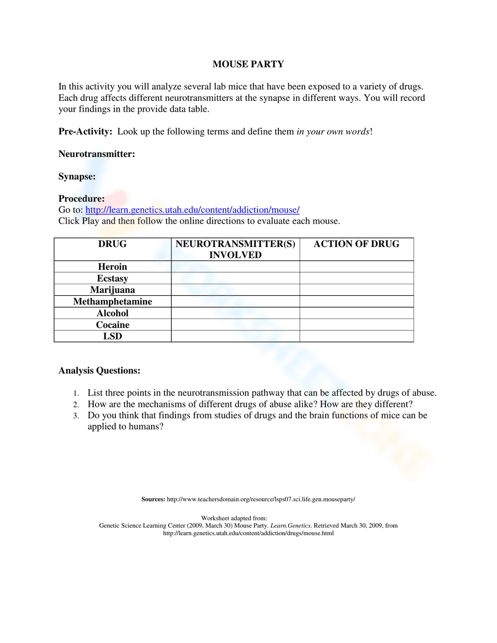 Mouse Party Worksheet - Page 1