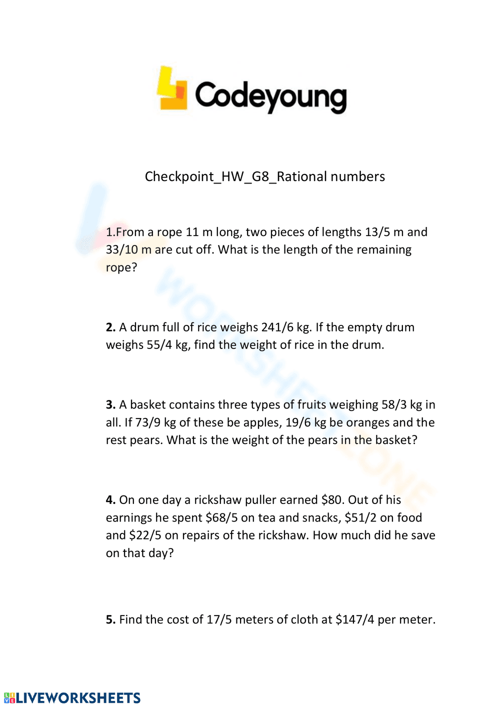 Rational Number Explorations Worksheet - Page 1