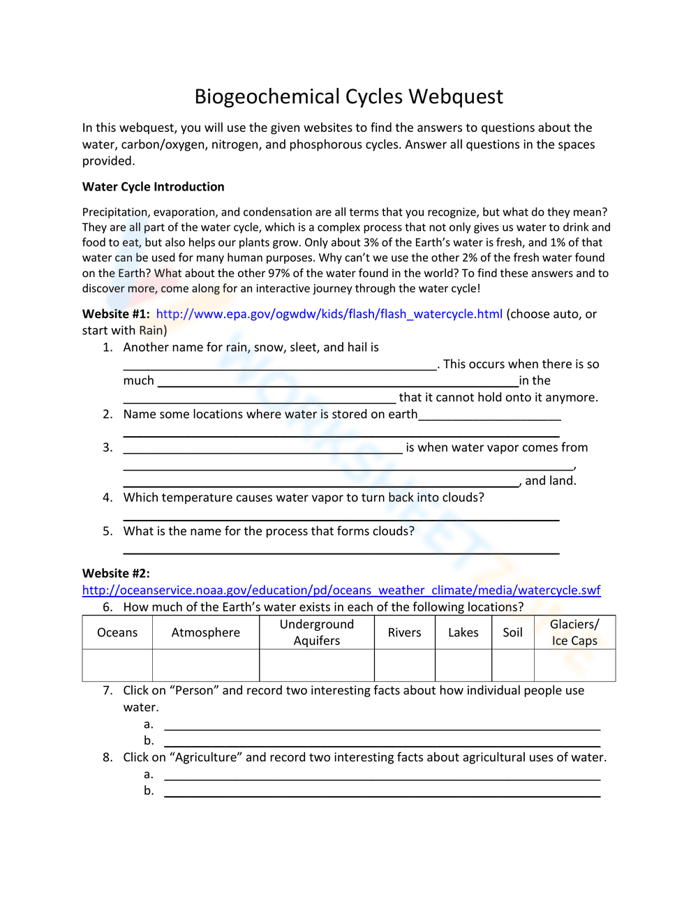 Biogeochemical Cycles Webquest - Page 1