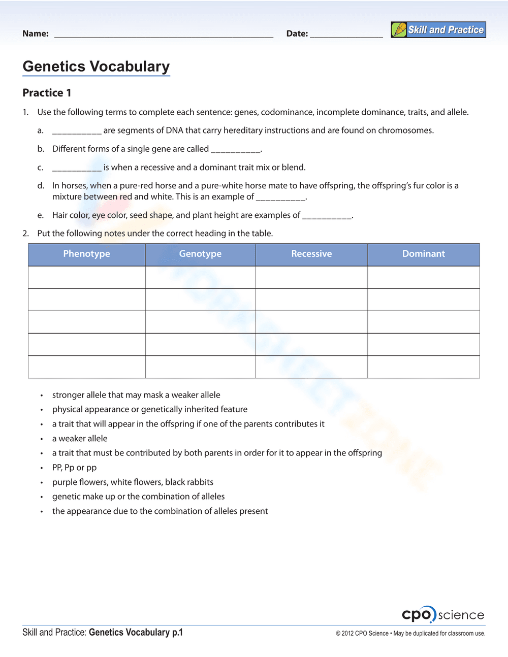 Genetics Vocabulary - Page 1