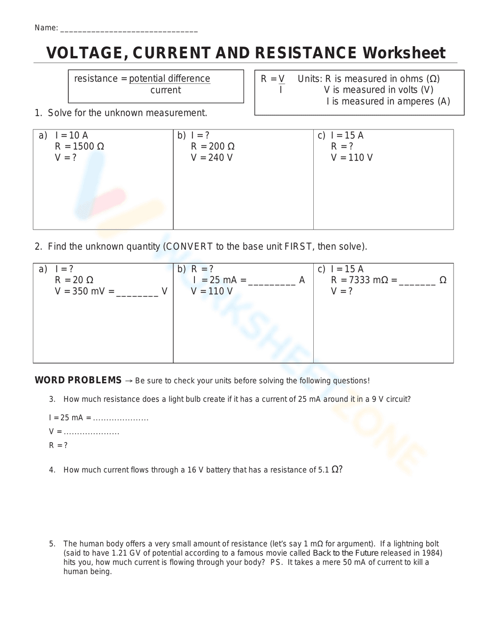 Updated Resistance Calculations Worksheet - Page 1