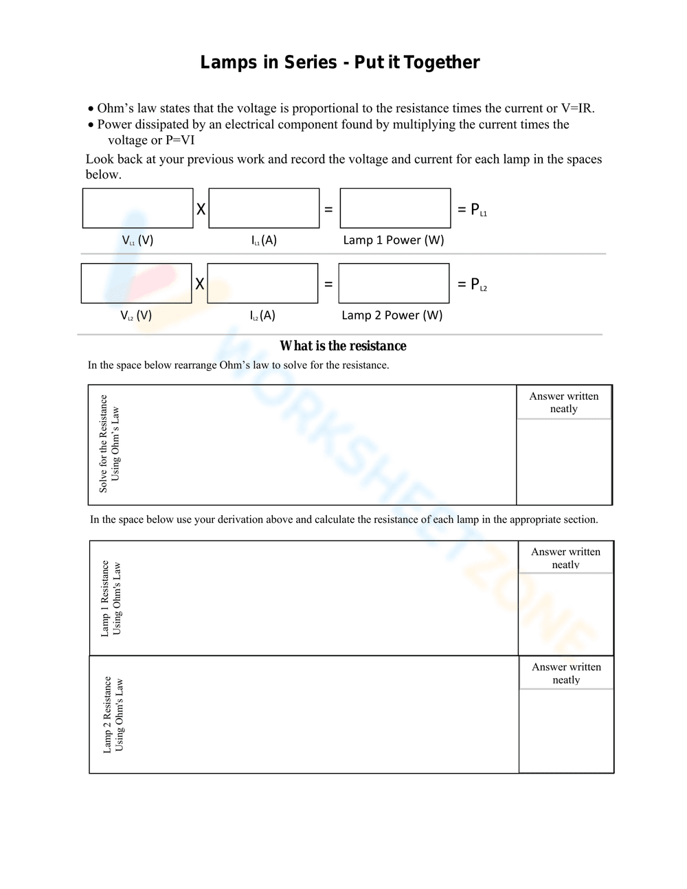 Ohm's Law Worksheet: Basic Circuits - Page 7
