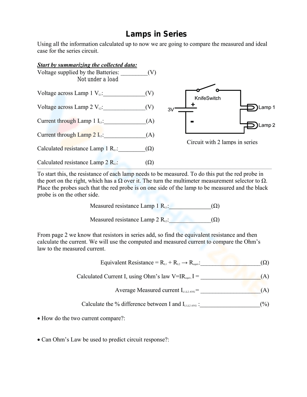 Ohm's Law Worksheet: Basic Circuits - Page 8