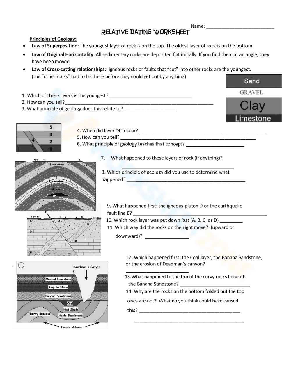 Relative Dating Worksheet 2 - Page 1