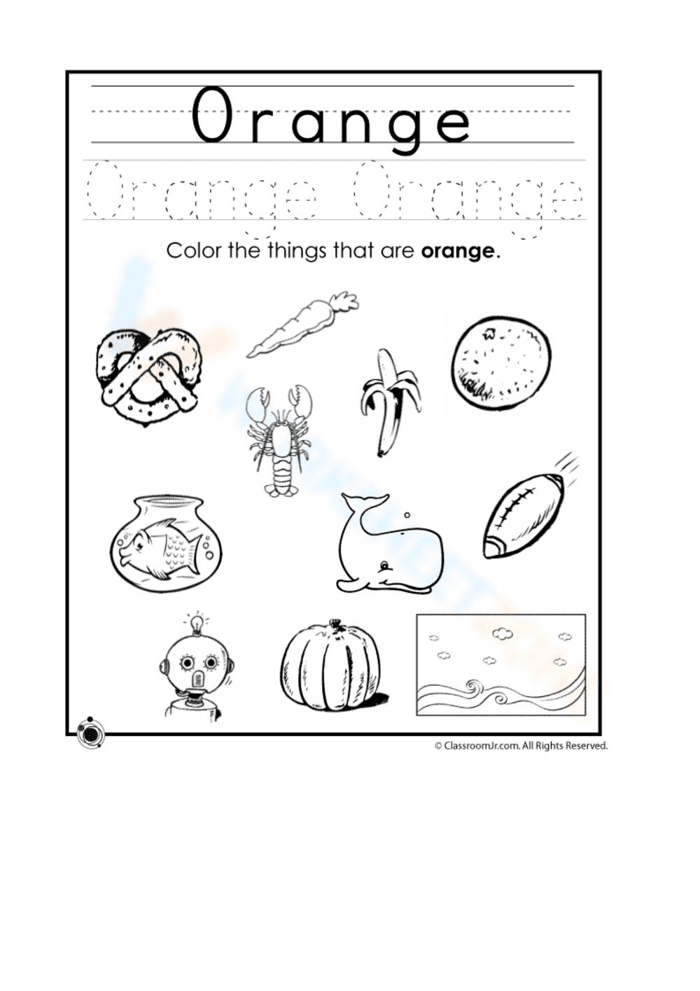 Identify the Color Orange: Fun Learning Worksheet - Page 1