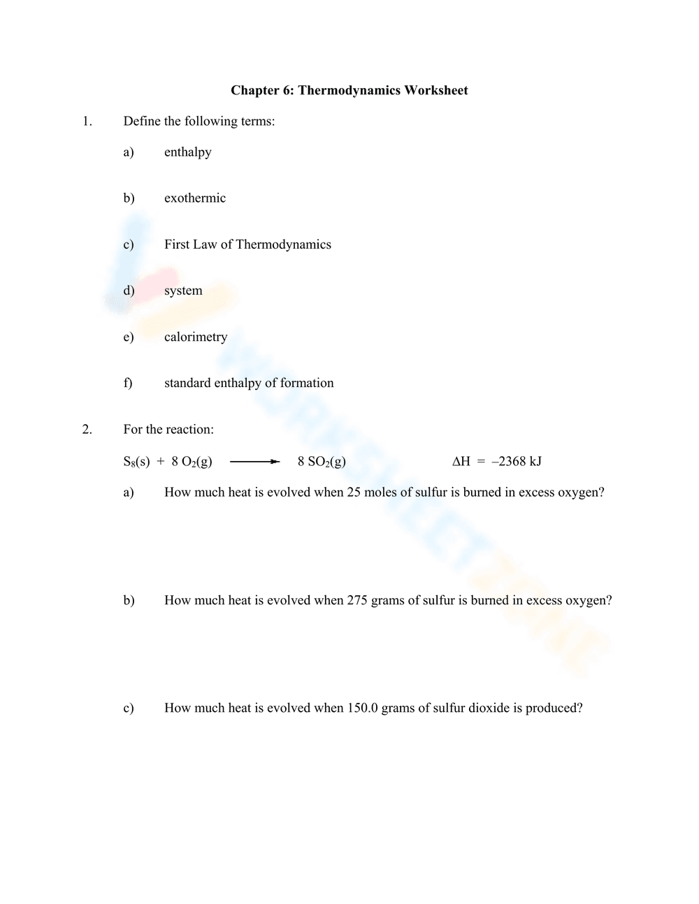 Thermodynamics Worksheet 1: Practice Energy - Page 2