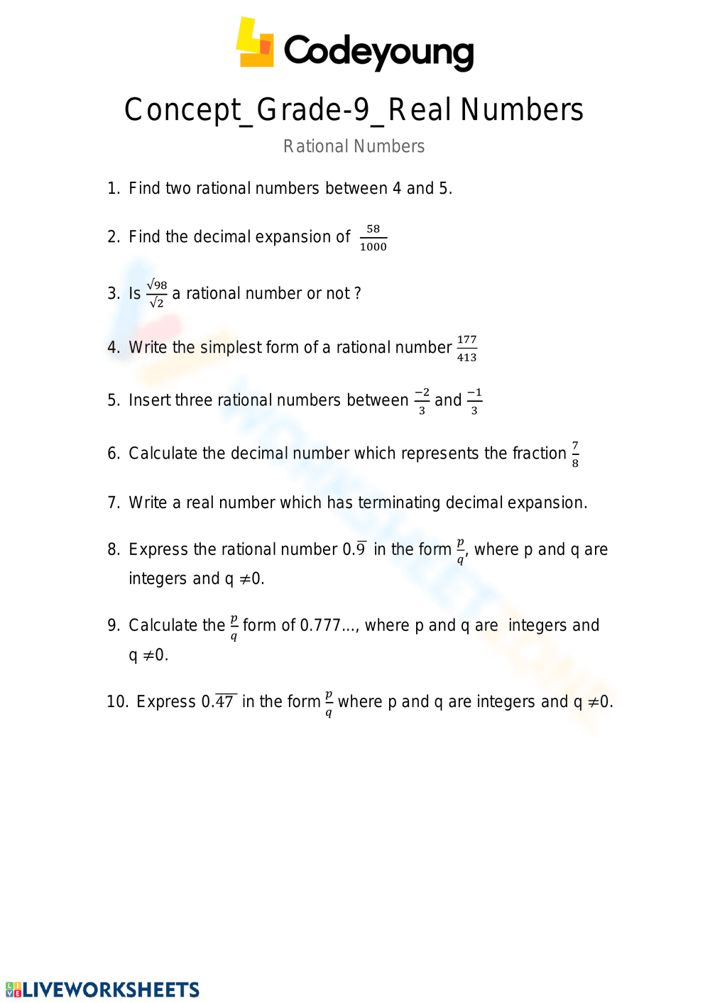 Real Numbers - Page 1