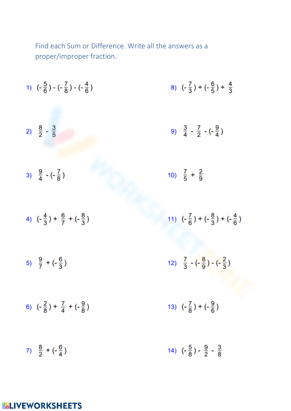 Arithmetic: Find Each Sum or Difference Worksheet - Page 1