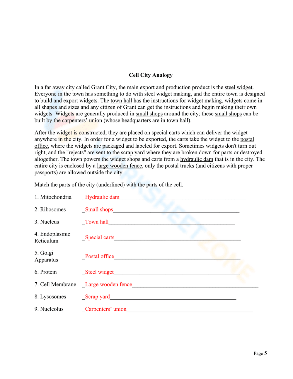 Cell Organelles Worksheet - Page 5