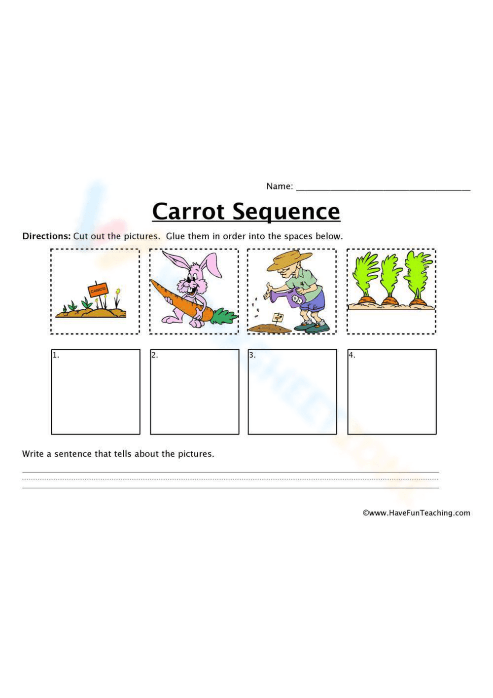 Botany: Carrot Sequence Learning Worksheet - Page 1
