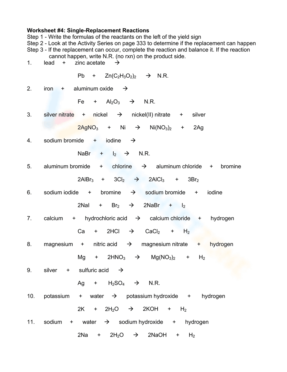 Single Replacement Reaction Worksheet - Page 2