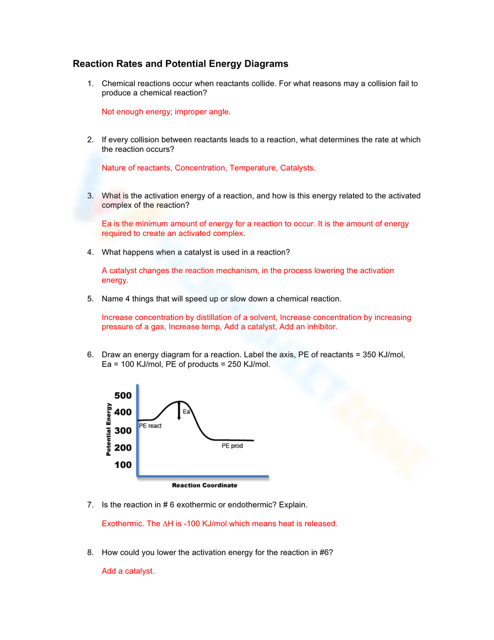 Potential Energy Diagram Worksheet Answers - Page 2