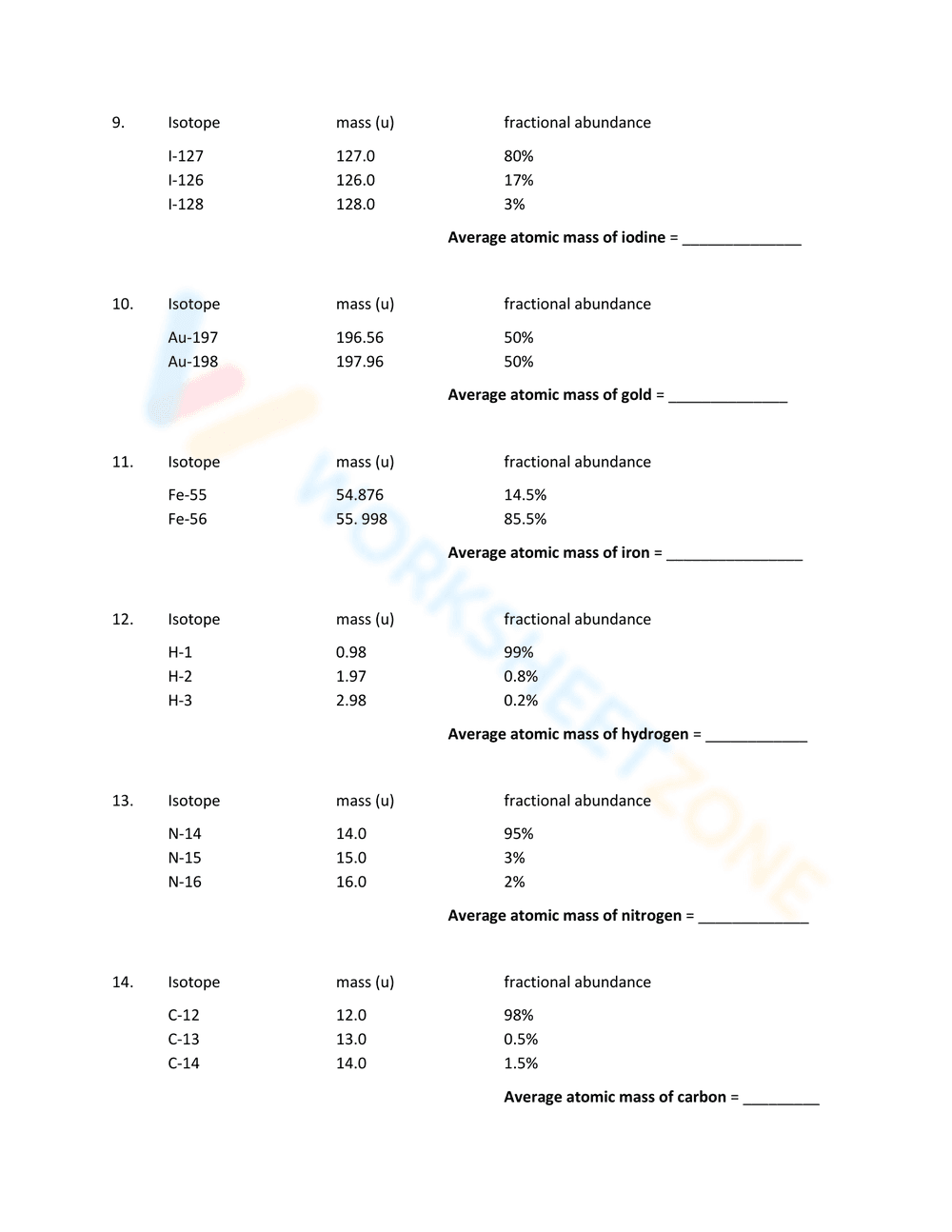 Calculate Average Atomic Mass Worksheet - Page 3