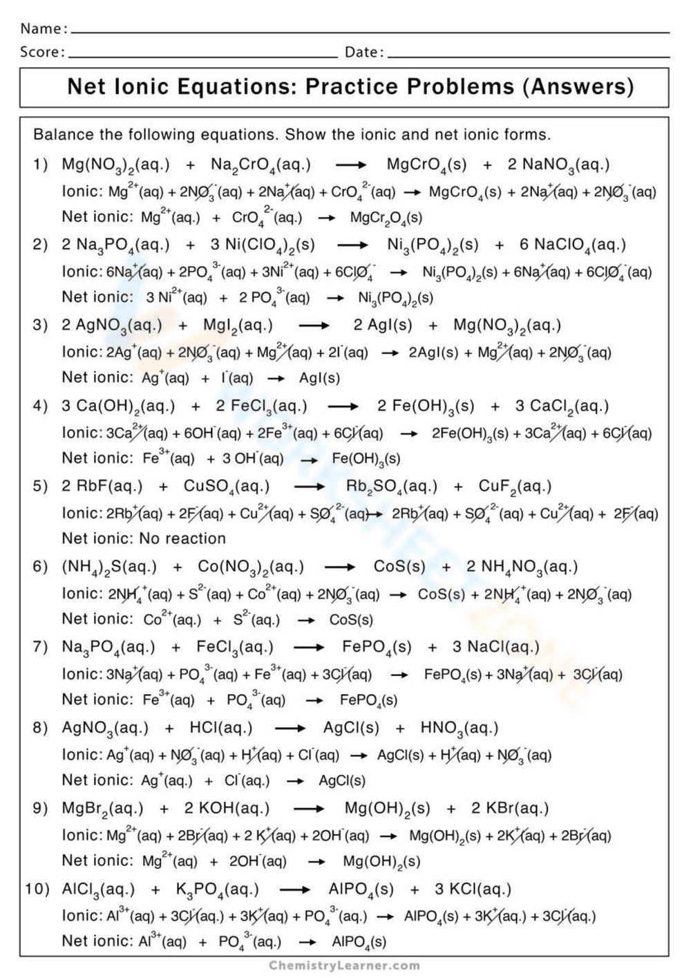 Practice Net Ionic Equation Worksheet - Page 2