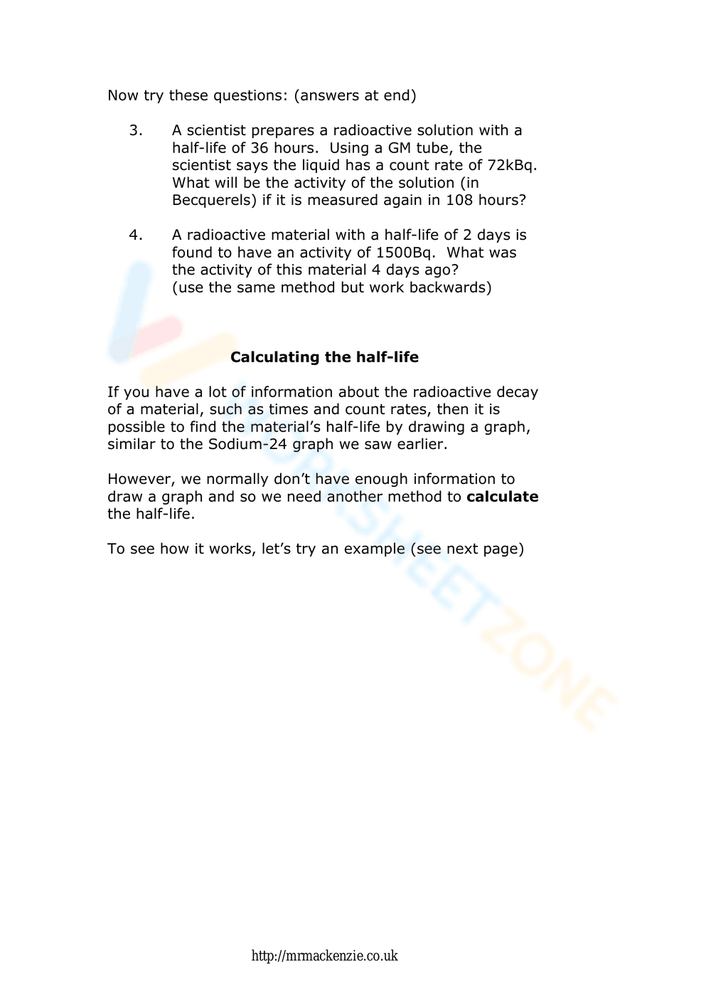 Half-Life Calculation Problems - Page 4