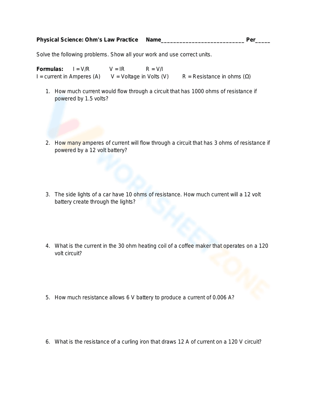 Practicing Ohm's Law - Page 1