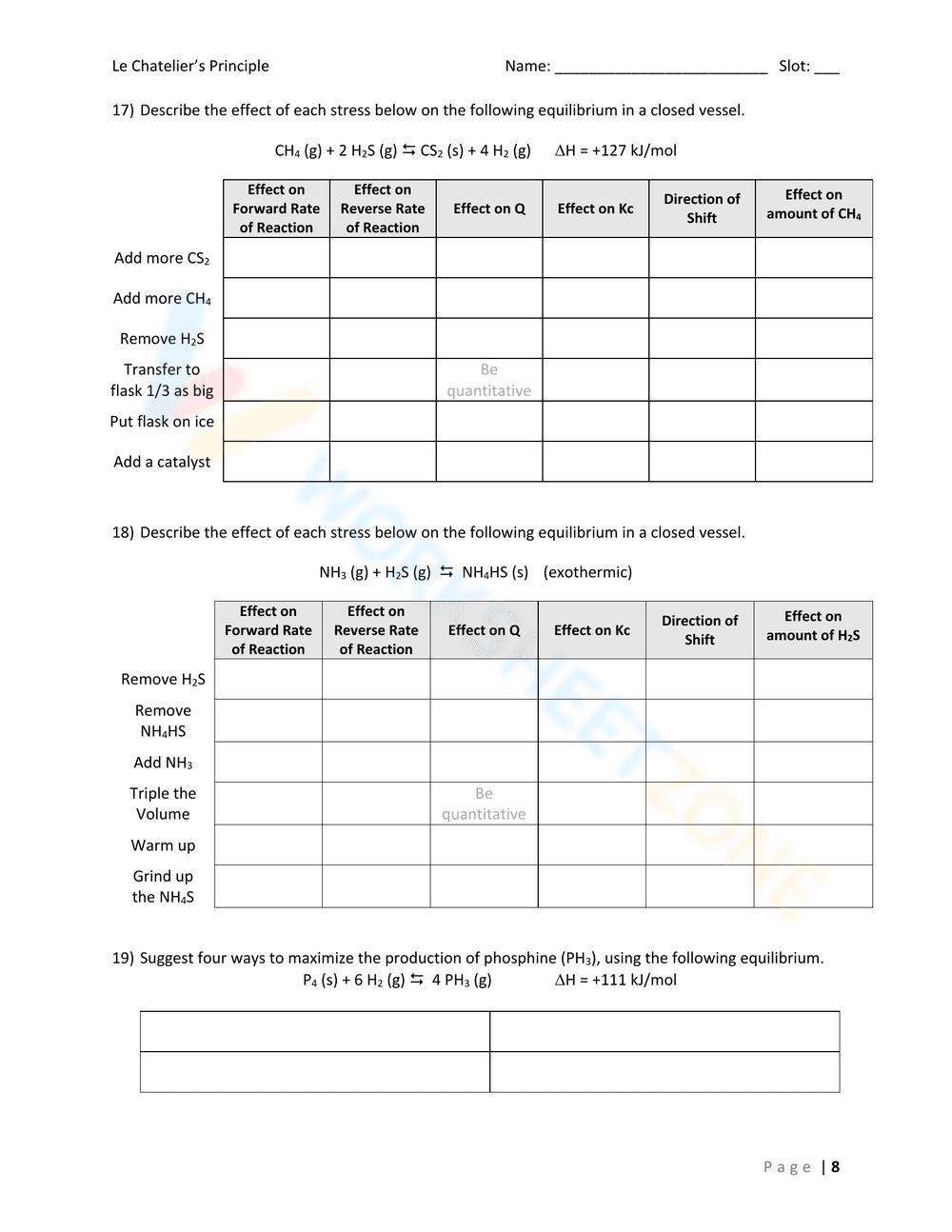 Le Chatelier's Principle Practice - Page 8