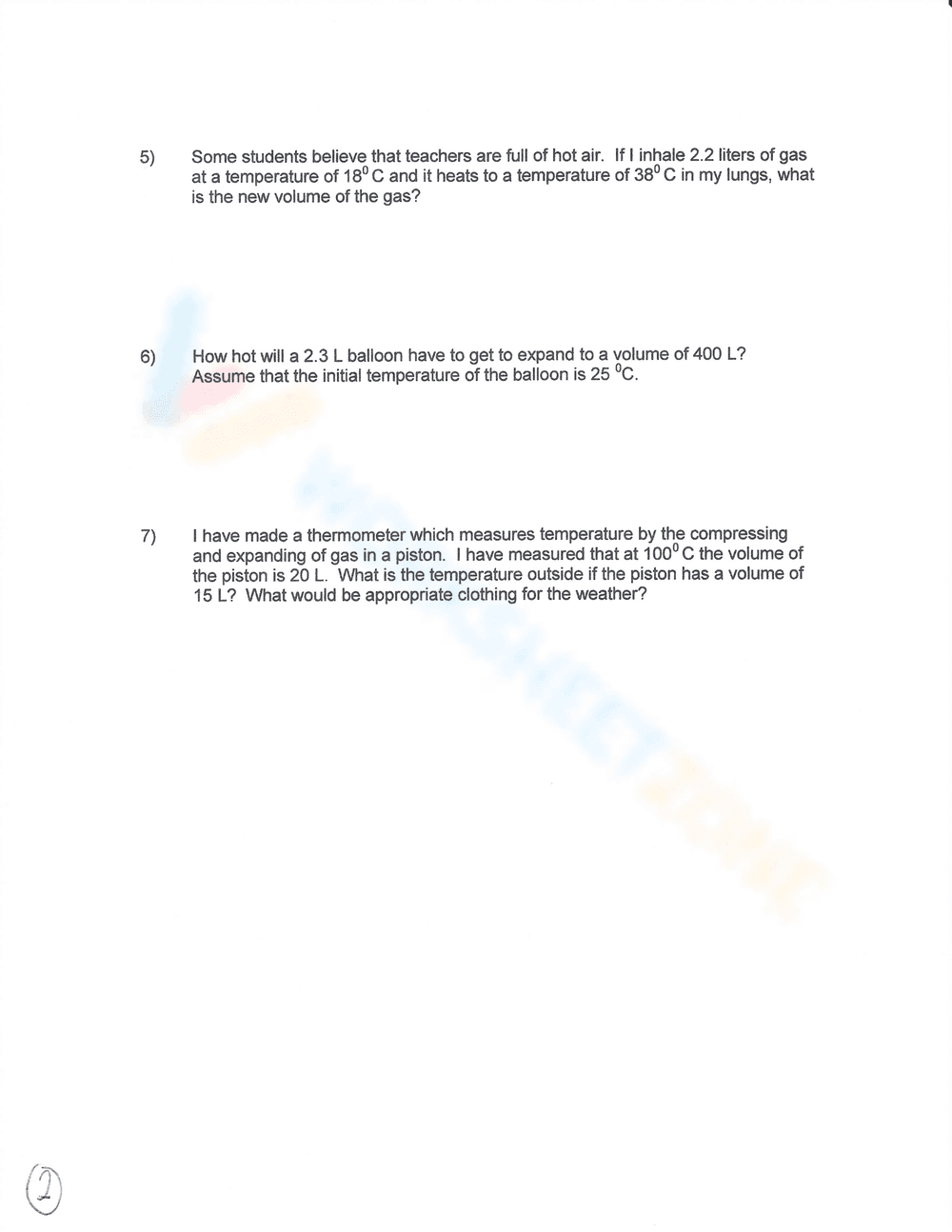 Charles's Law: Gas Laws Chemistry Worksheet - Page 1