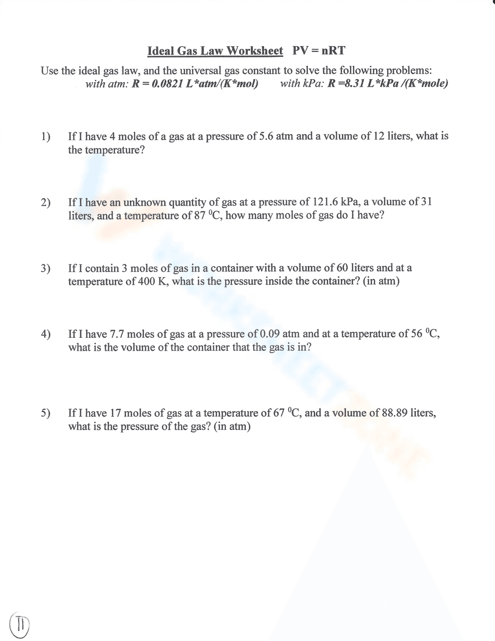 Charles's Law: Gas Laws Chemistry Worksheet - Page 10