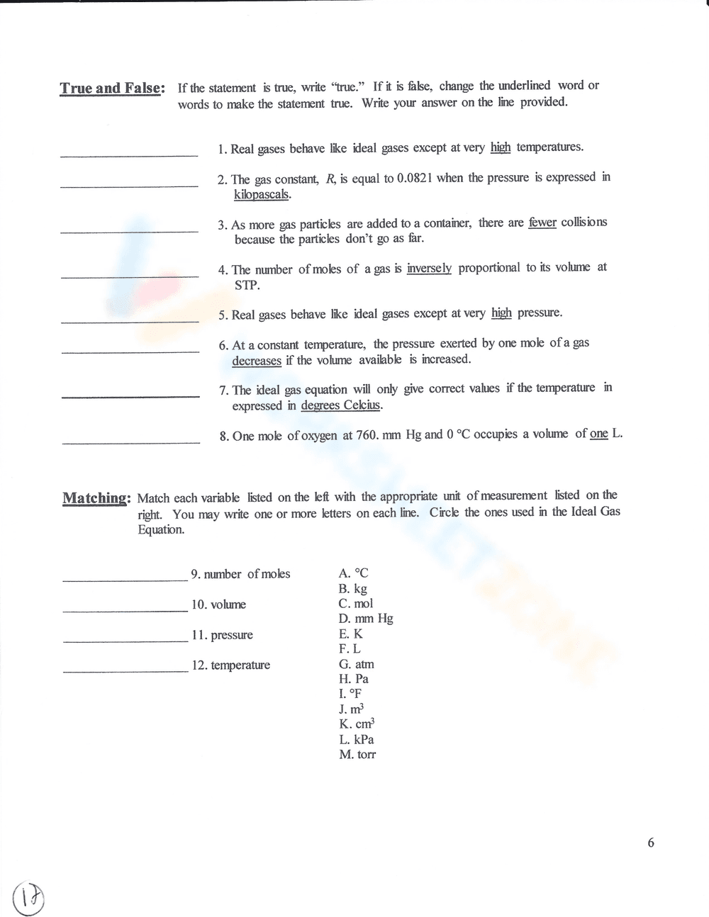 Charles's Law: Gas Laws Chemistry Worksheet - Page 11