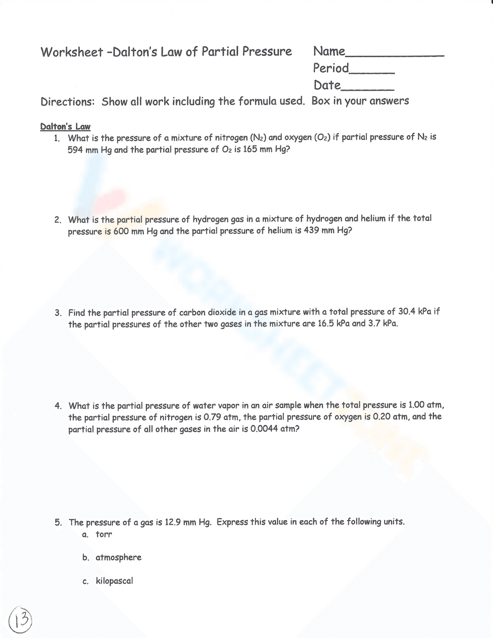 Charles's Law: Gas Laws Chemistry Worksheet - Page 12