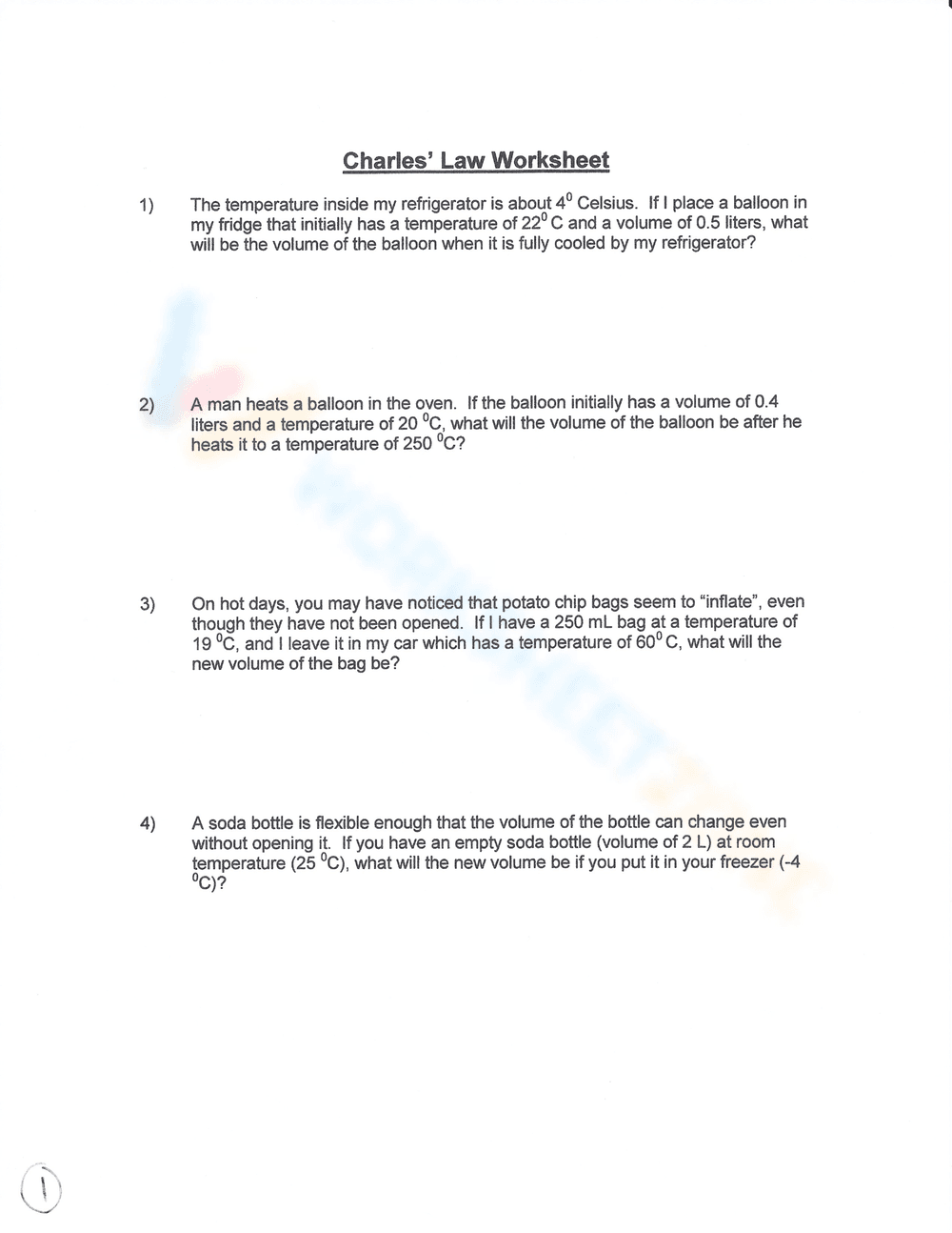 Charles's Law: Gas Laws Chemistry Worksheet - Page 5