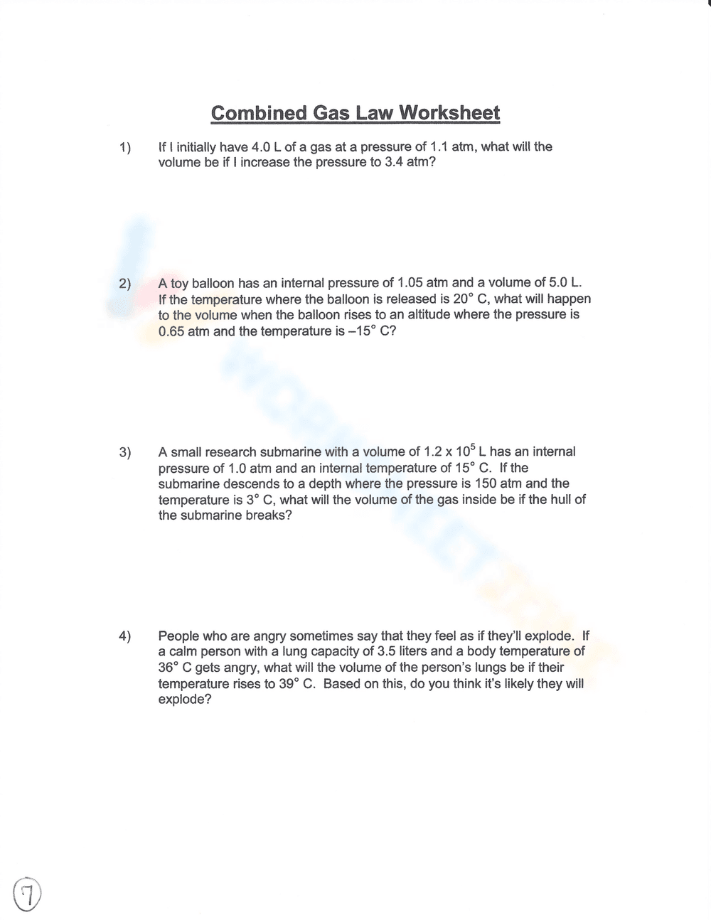 Charles's Law: Gas Laws Chemistry Worksheet - Page 6