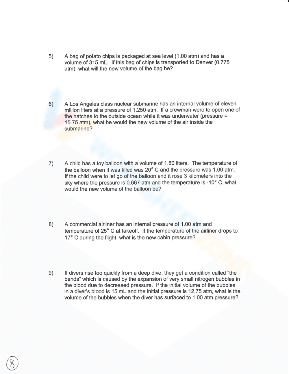 Charles's Law: Gas Laws Chemistry Worksheet - Page 7