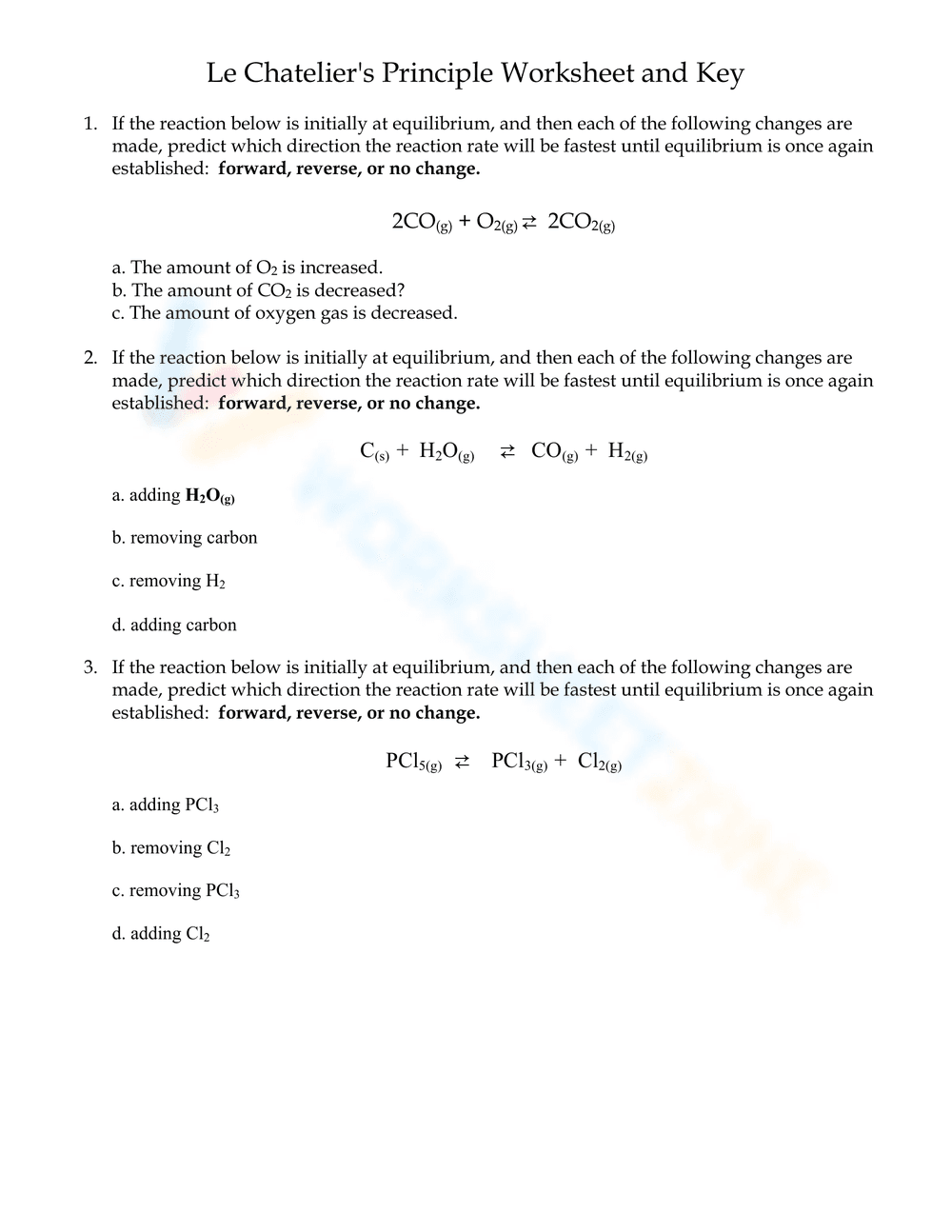 Le Chatelier's Principle with Key - Page 1