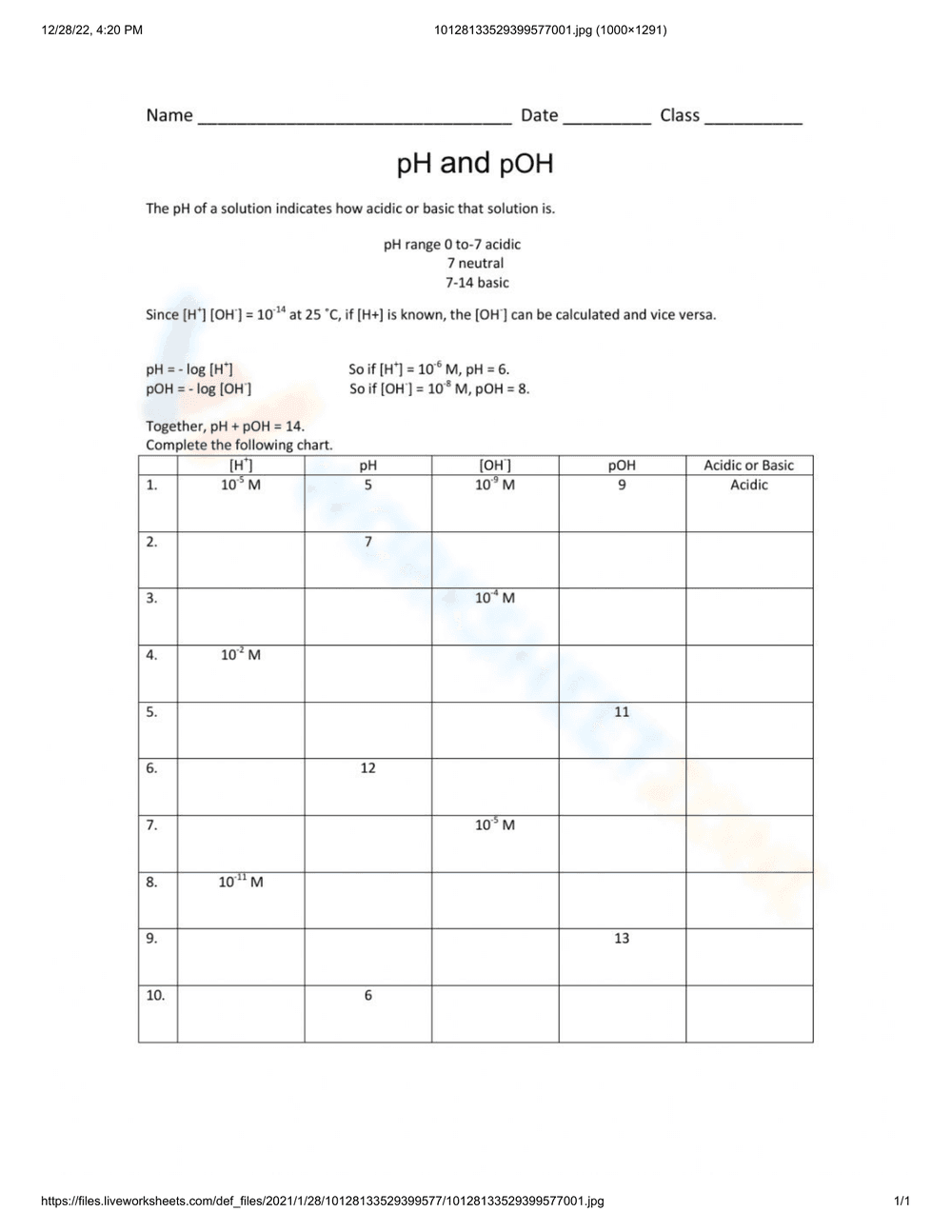 Understanding pH and pOH - Page 1
