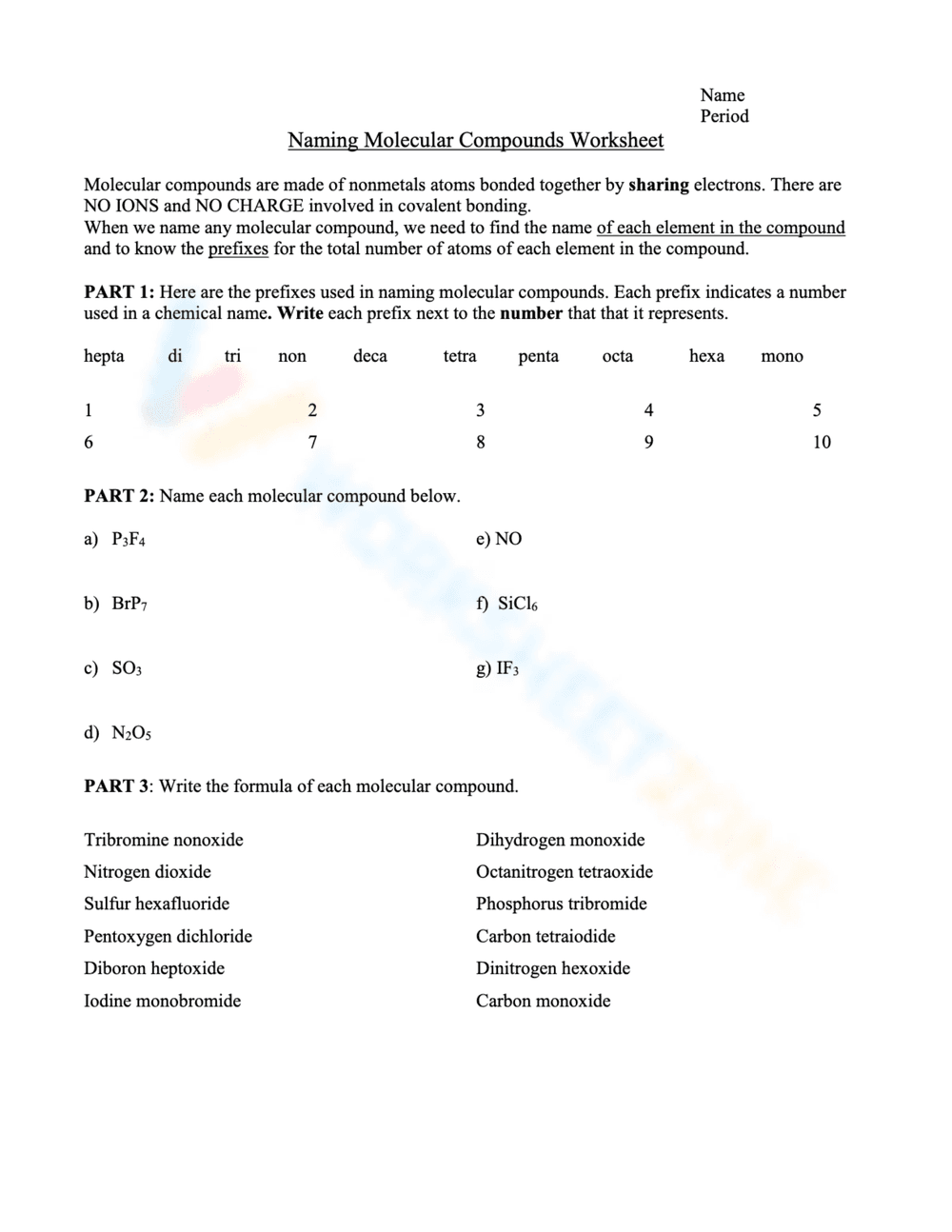 Naming Molecular Compounds Practice - Page 1