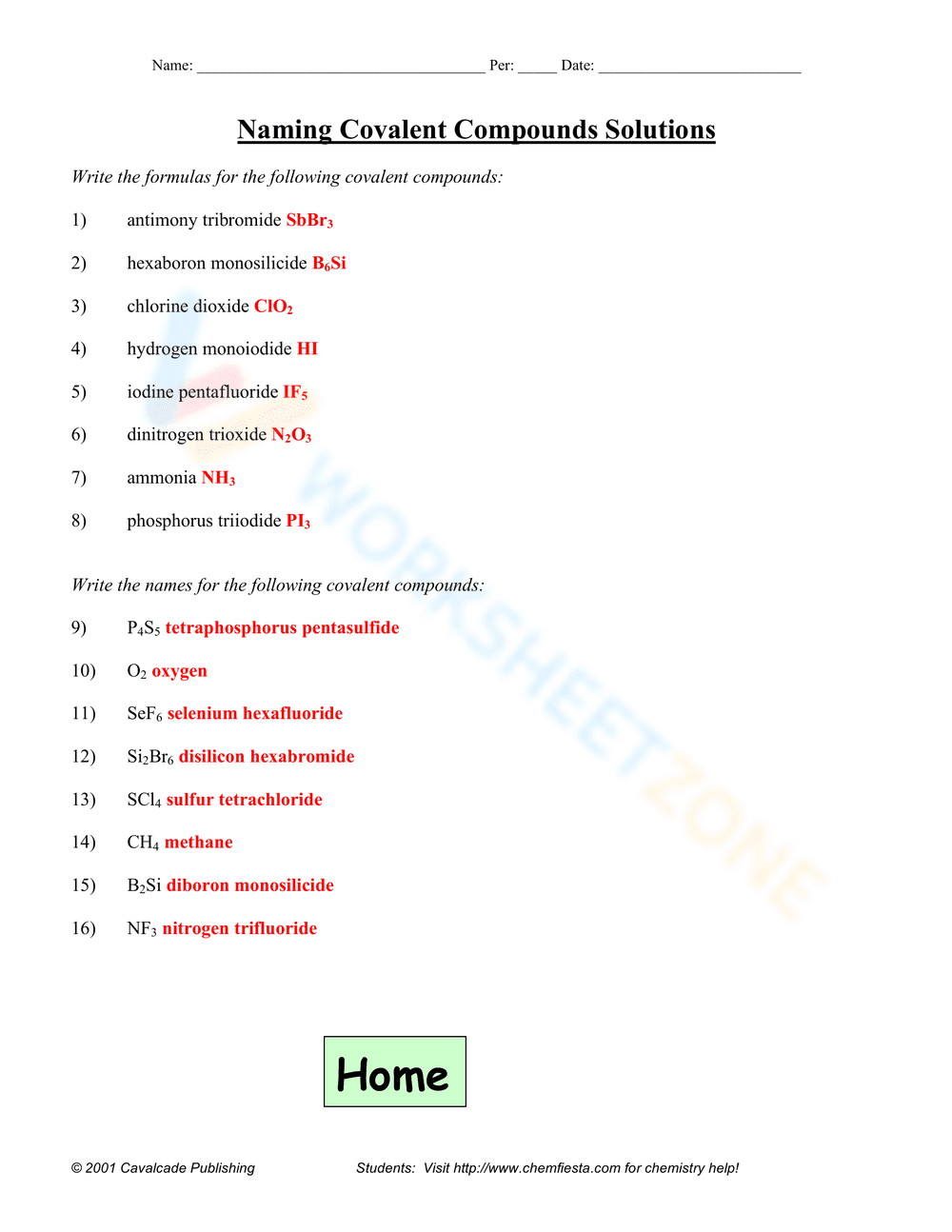 Naming Covalent Molecules - Page 2