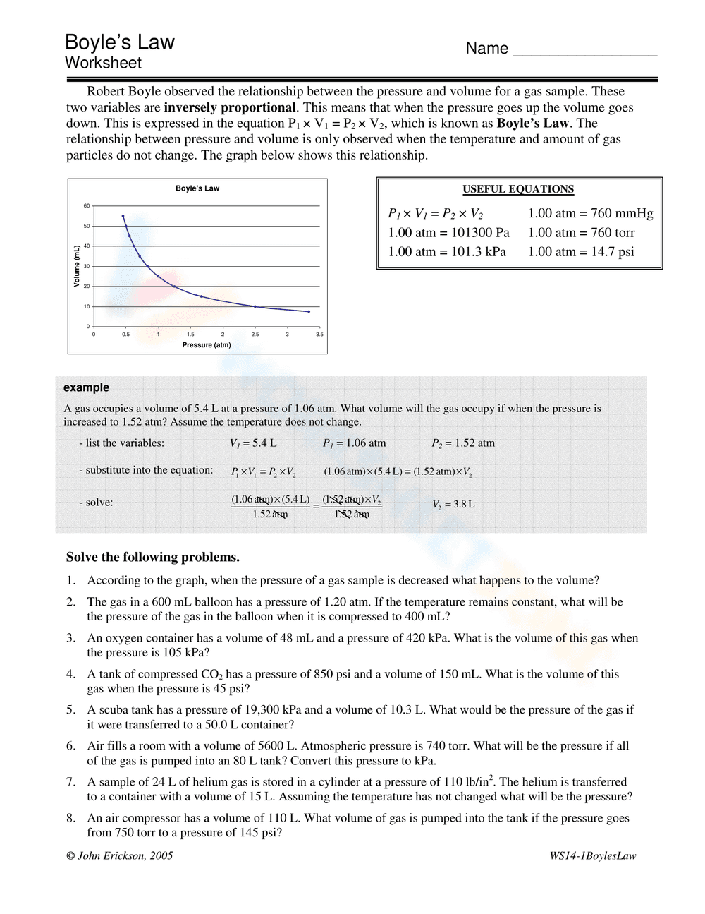 Explore Boyle's Law with This Worksheet - Page 1