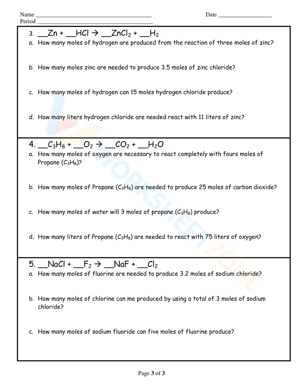 Practice Mole Ratio Calculations - Page 3