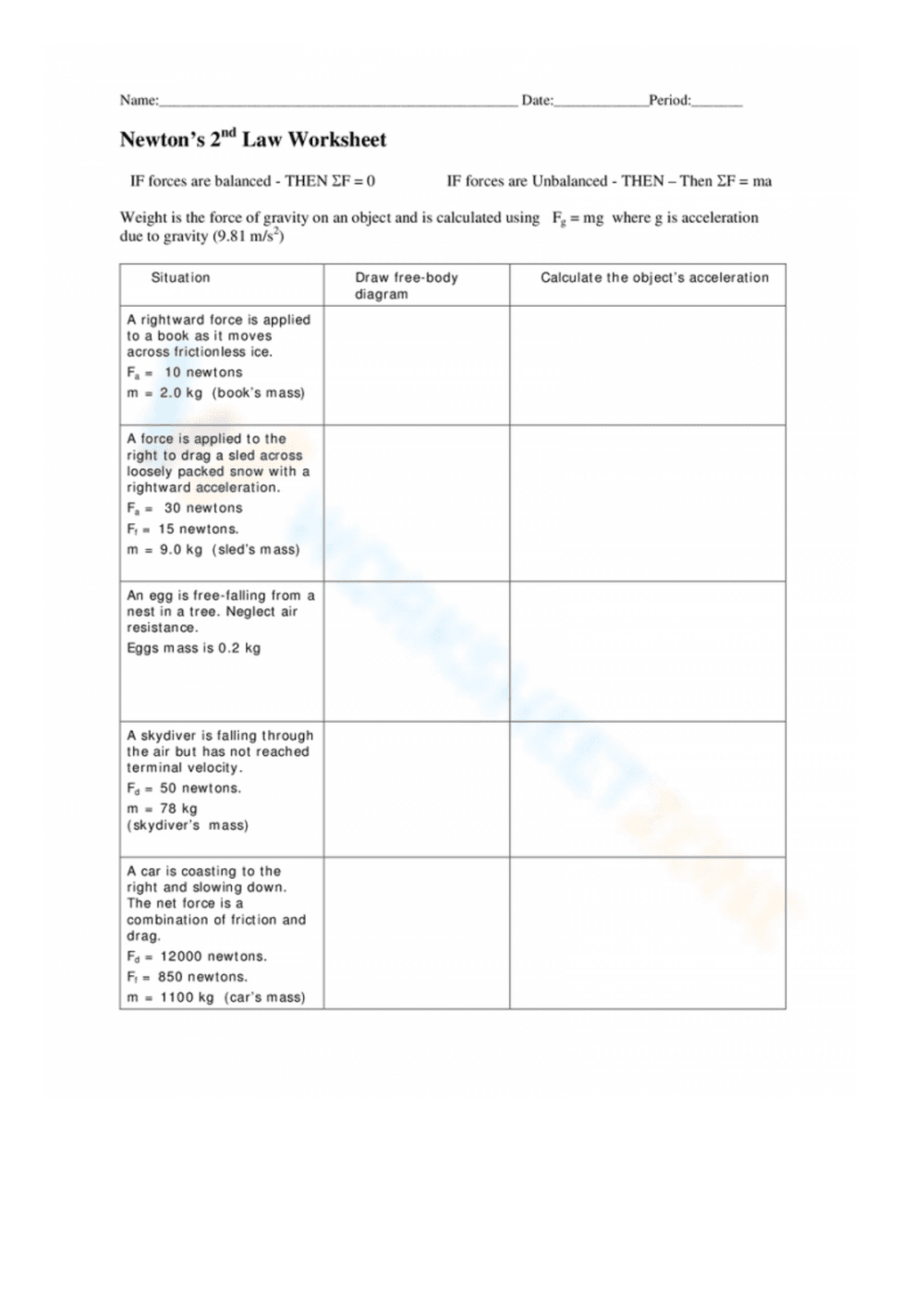 Newton's Laws Practice Worksheet - Page 1