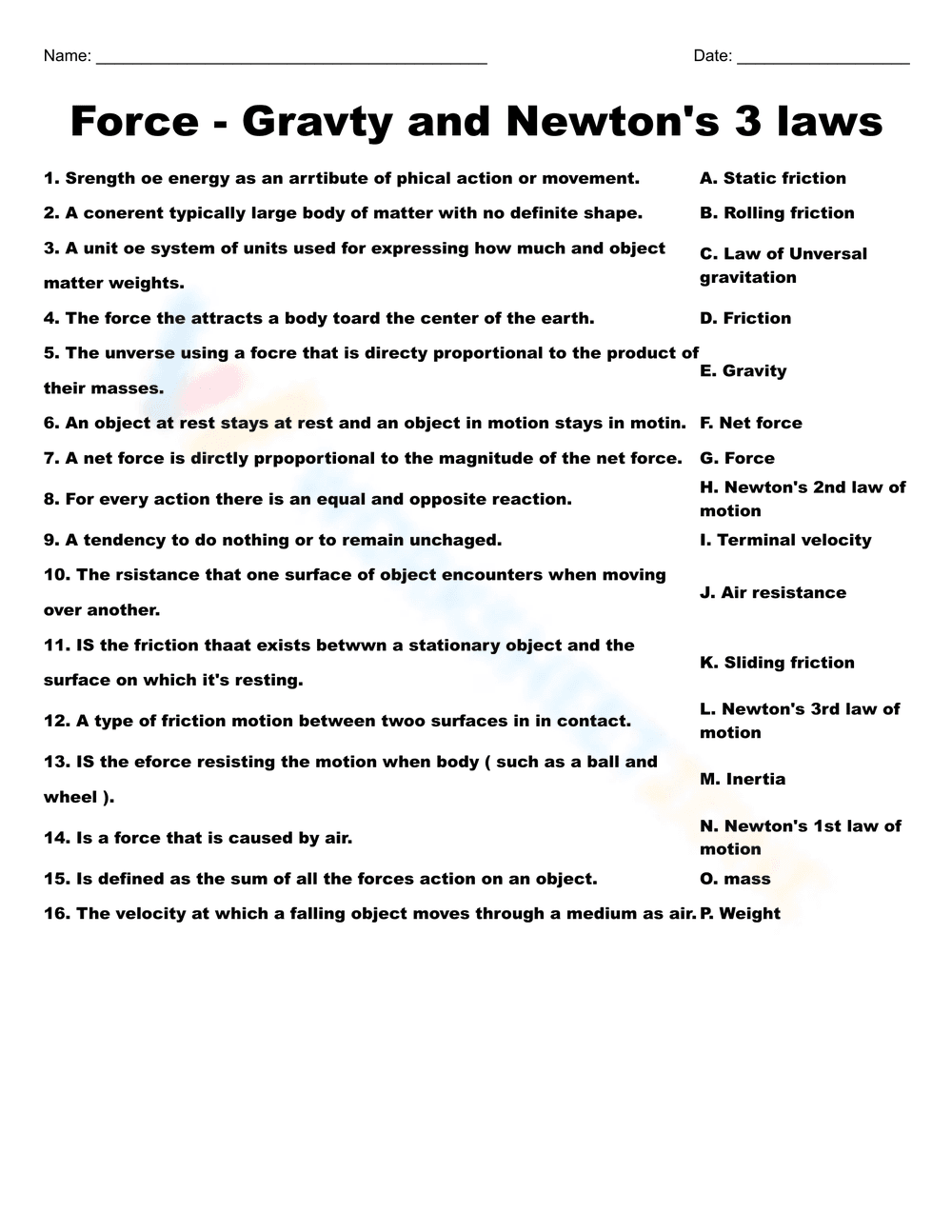 Explore Force, Gravity, and Newton's Laws Worksheet - Page 1