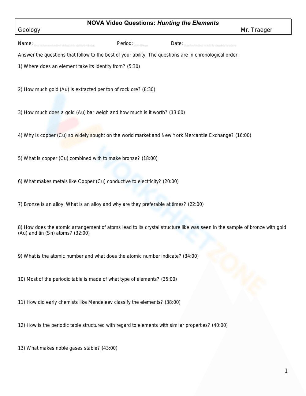 NOVA: Hunting the Elements Video Questions - Page 1