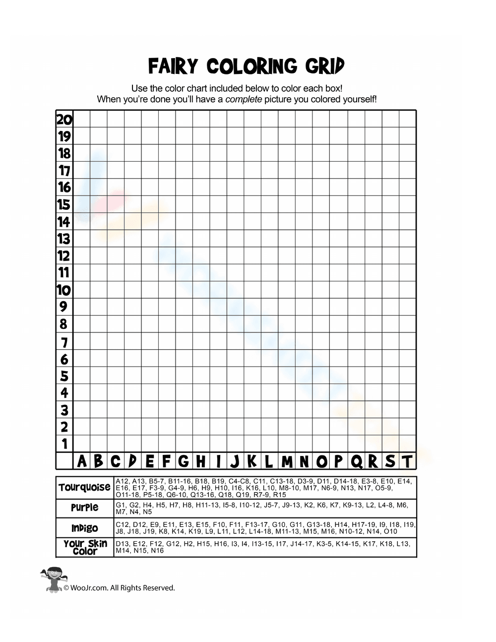 Fairy Coloring Grid: Art and Creativity Worksheet - Page 1