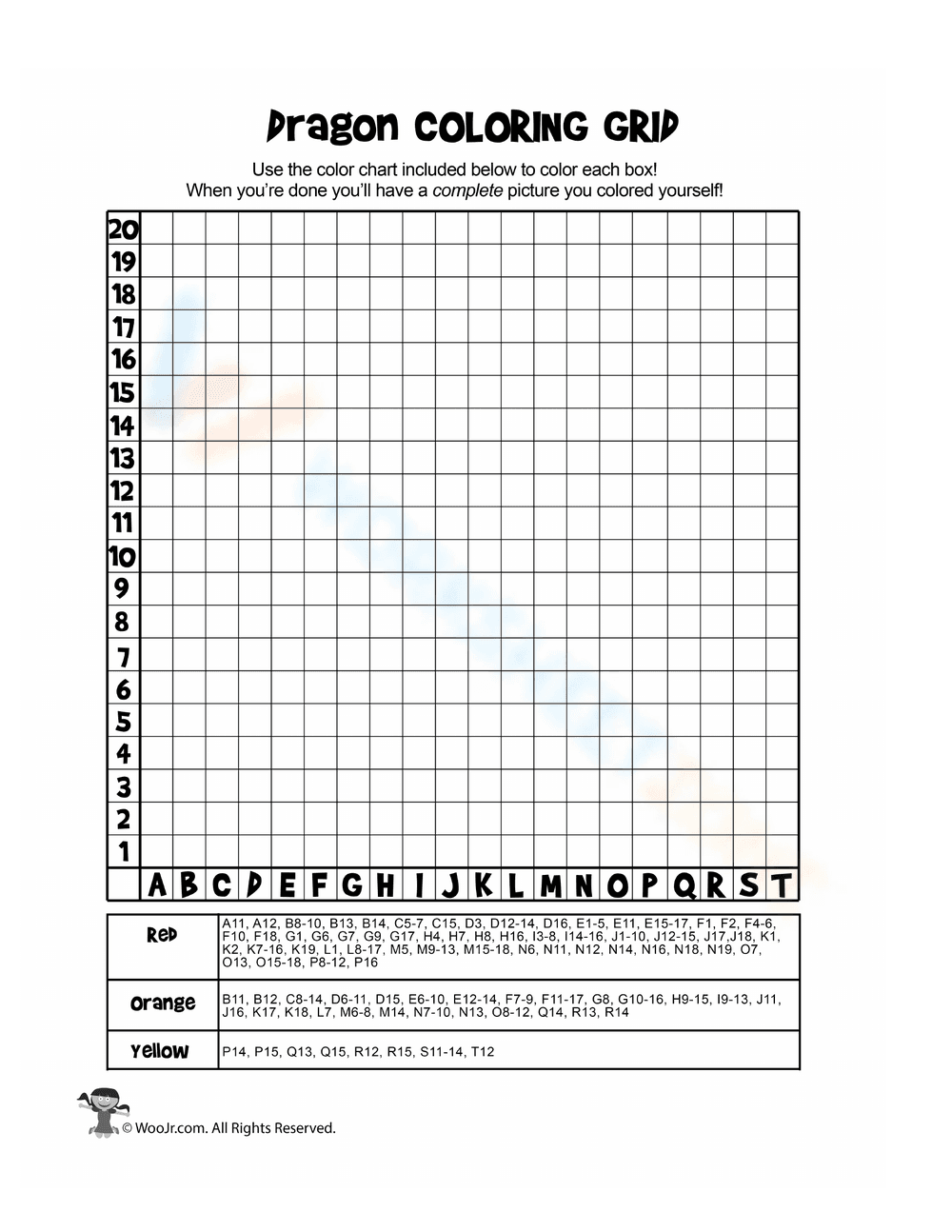 Dragon Coloring Grid: Creative Art Worksheet - Page 1