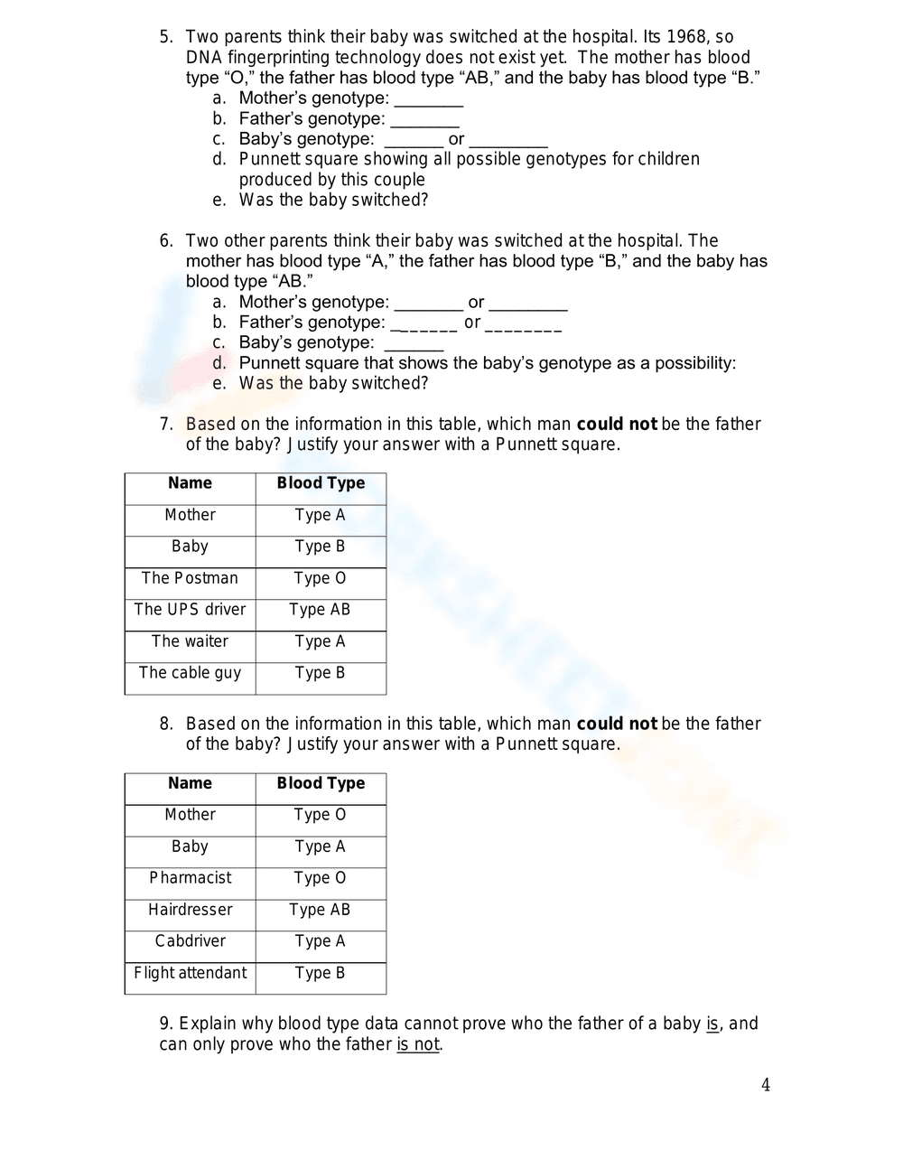 Codominance Worksheet: Blood Types 2 - Page 1